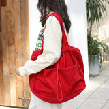 Ins Corduroy Shoulder Bags Drawstring Multi-pocket Handbag Women Underarm Bags