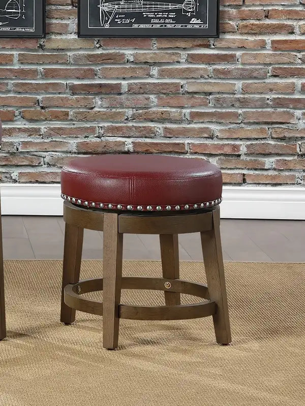 Red Faux Leather Swivel Stools (Set of 2) - Brown Wood Frame