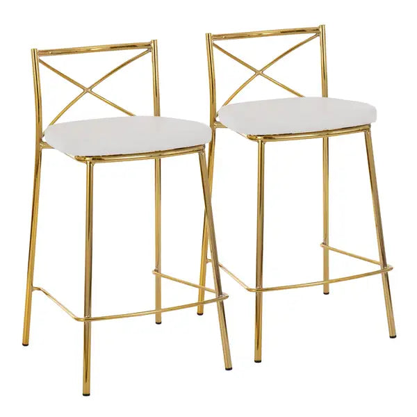 LumiSource Charlotte Gold Metal & White Faux Leather Counter Stools (Set of 2)