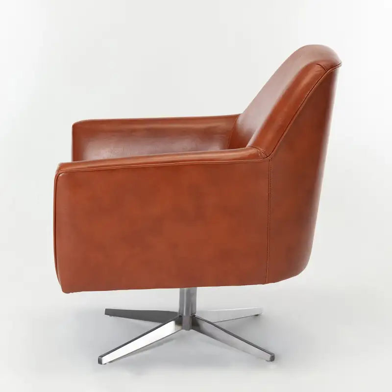 Paulina Caramel Leather Swivel Armchair: Gel-Cushioned Comfort