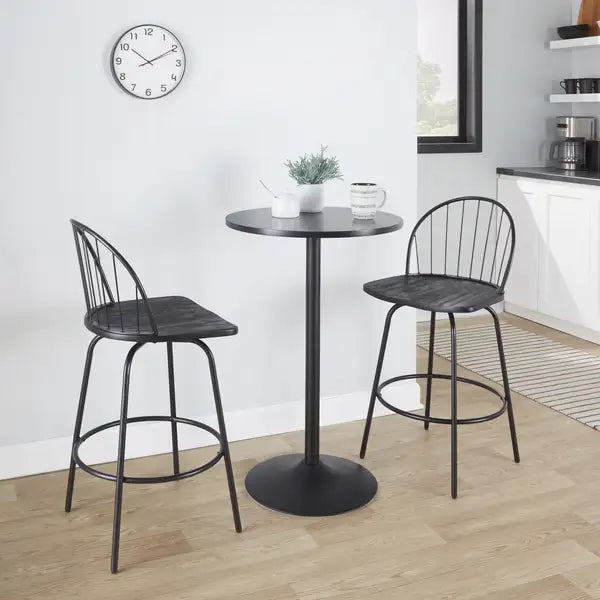 LumiSource Riley Claire Black Farmhouse Swivel Counter Stools (Set of 2)