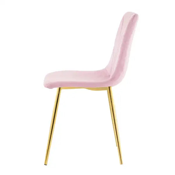 Modern Pink Dining Chairs Set of 4, Light Luxury Home Bedroom Stool with Gold Metal Legs - Minihomy