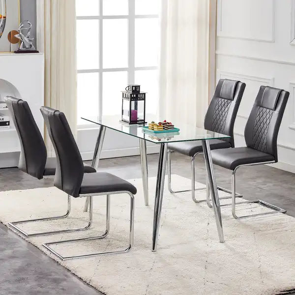 Modern Dining Chairs Set of 4, Faux Leather Padded Seat, Metal Legs, Grey - Minihomy