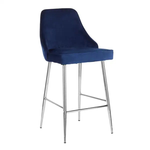 LumiSource Marcel Chrome Counter Stools - Navy Velvet (Set of 2)