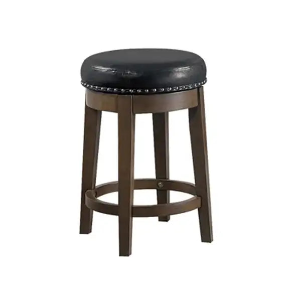 Drue 24 Inch Swivel Counter Stools (Set of 2) - Brown Wood & Black Faux Leather - Minihomy