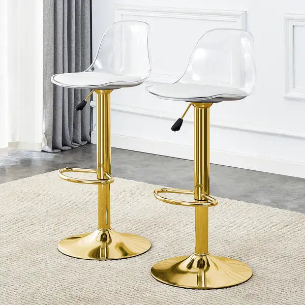 Modern Bar Stools Set of 2 - Adjustable Height, 360° Swivel, PU Seat & PET Backrest - Restaurant, Bar, Office - Minihomy