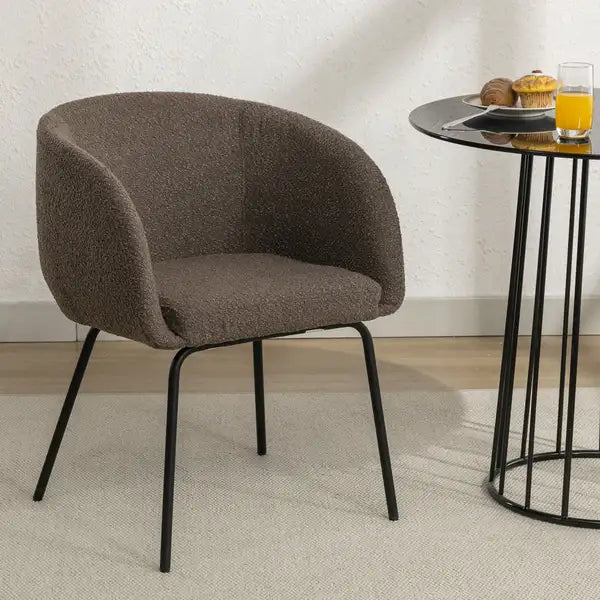 Boucle Dining Chair with Black Metal Legs - Dark Brown (Set of 1) - Minihomy