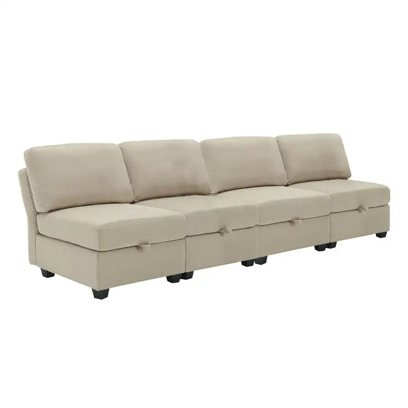 Beige Modular Sofa with Storage | 4-Seater Sectional Couch