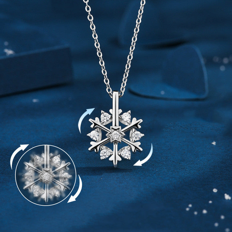 Rotatable 925 Silver Snowflake Necklace Women  Autumn And Winter Birthday Gift