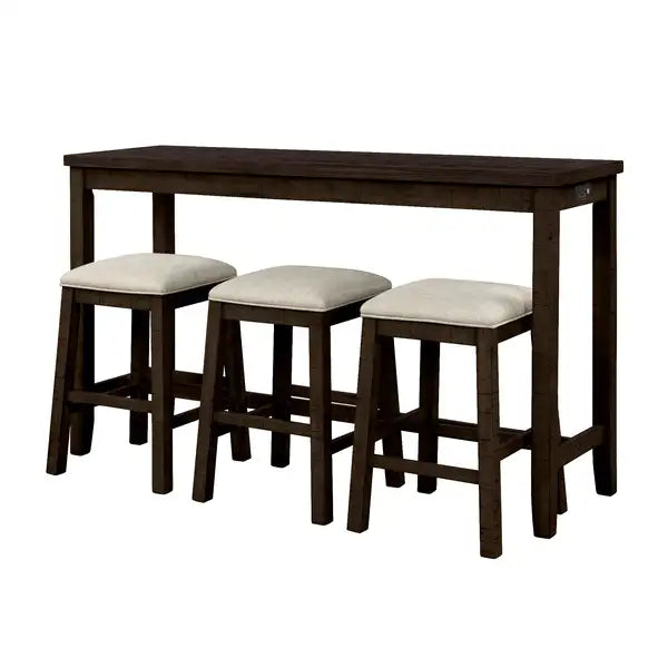 4-Piece Rustic Counter Height Dining Set with Stools & Socket - Brown - TOPMAX - Minihomy