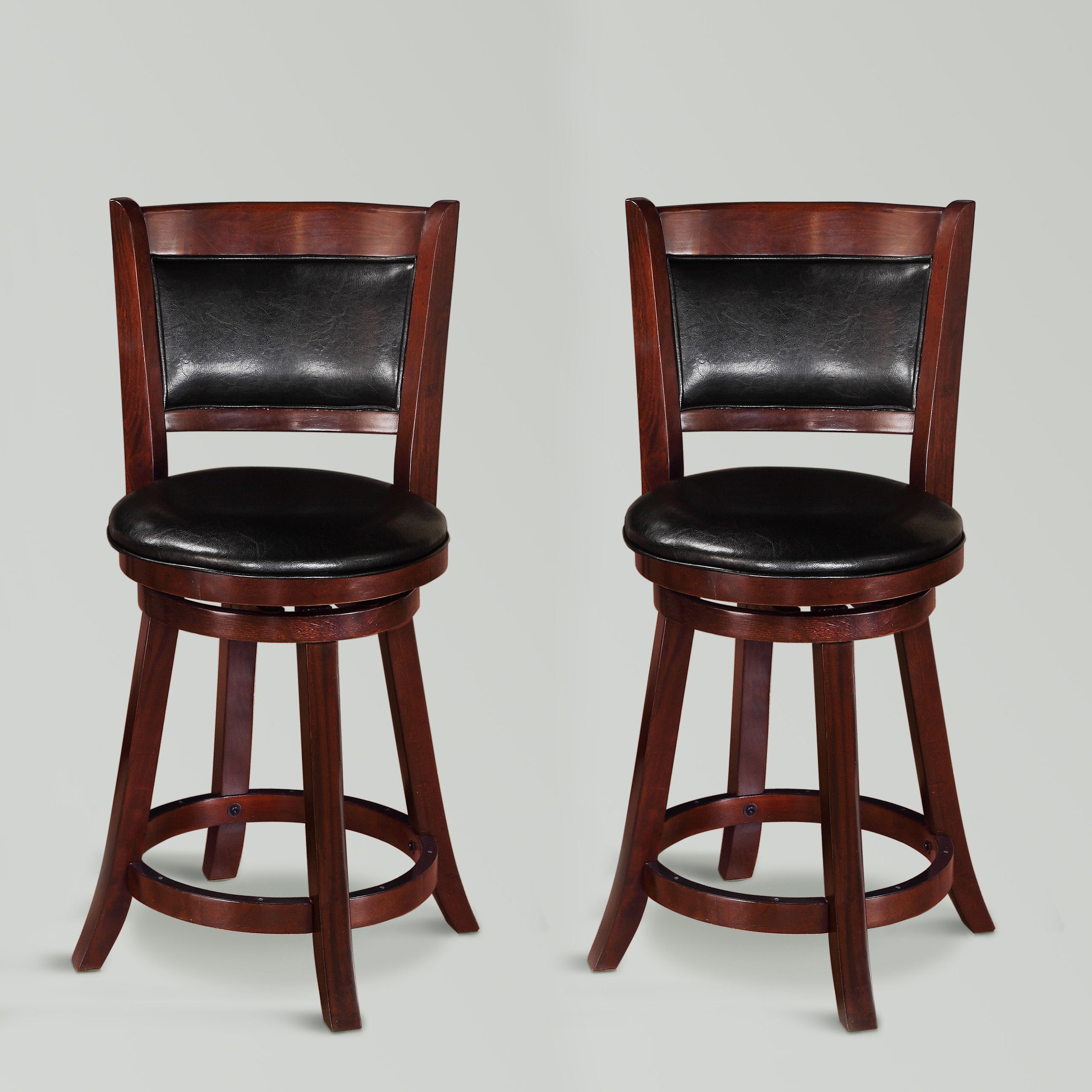 2-Piece Black Faux Leather Swivel Bar Stools - Upholstered & Padded Back for Kitchen