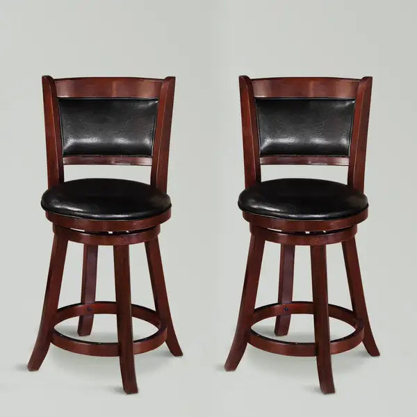 2-Piece Black Faux Leather Swivel Bar Stools - Upholstered & Padded Back for Kitchen - Minihomy