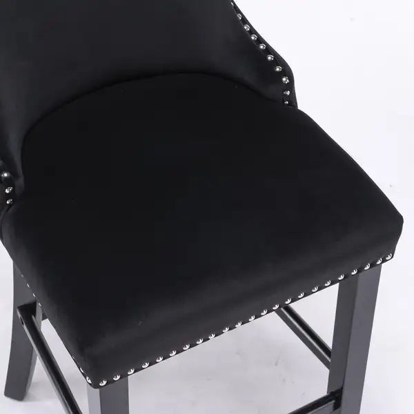 Contemporary Velvet Wingback Barstools Set of 2 with Button Tufted & Nailhead Trim - Black - SW1824BK - Minihomy