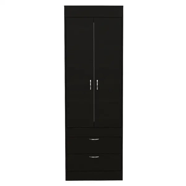 Lisboa Armoire with Double Doors, Two Drawers & Metal Handles - Rod Included - Minihomy