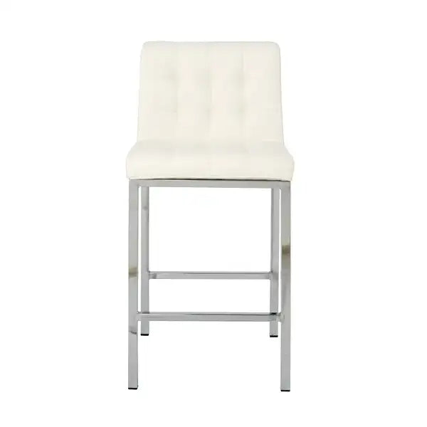 Modern Counter Stools Set of 2 - White PU Leather, Electroplated Legs, Kitchen Bar Chairs - Minihomy