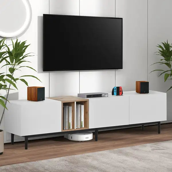 Modern TV Stand for 80" TVs | 3-Door Media Console with Large Storage