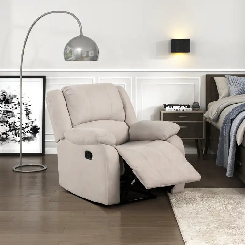 Modern Reclining Chair with Pillowtop Arms & Solid Wood Frame