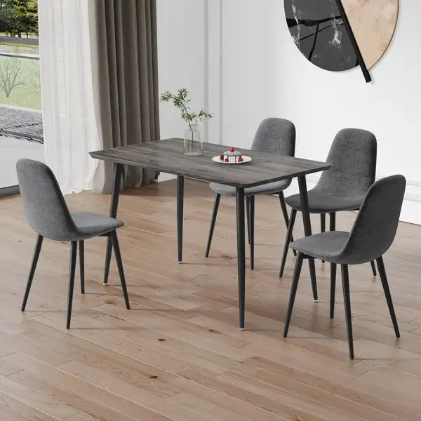 Gray Wood Grain Dining Table & 4 Modern Medieval Chairs with Cushions - DT-1226, B0501A - Minihomy