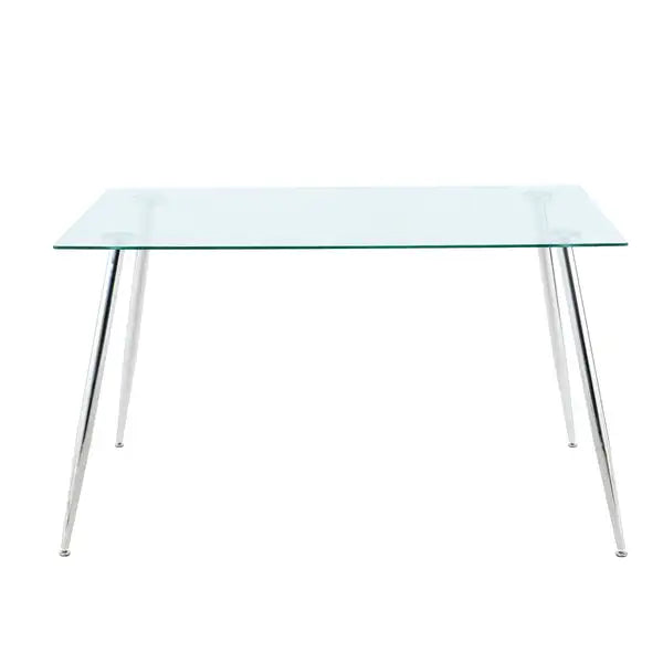 51" Modern Clear Glass Dining Table with Chrome Metal Legs - Minihomy