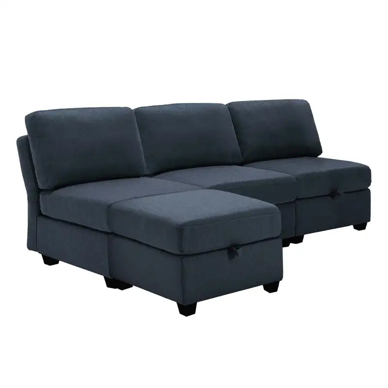 Blue Convertible L-Shaped Sectional Sofa with Chaise & Storage