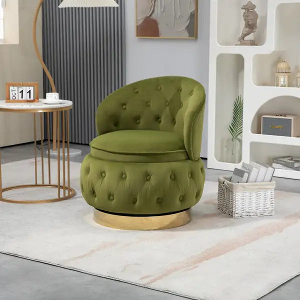 Velvet Swivel Accent Chair with Storage - 360° Rotating Armchair for Living Room