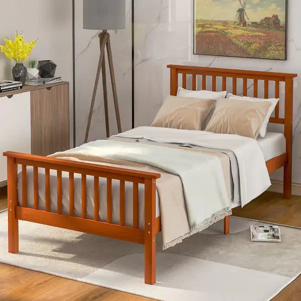 Oak Platform Bed Frame with Headboard & Footboard - Solid Wood - Minihomy