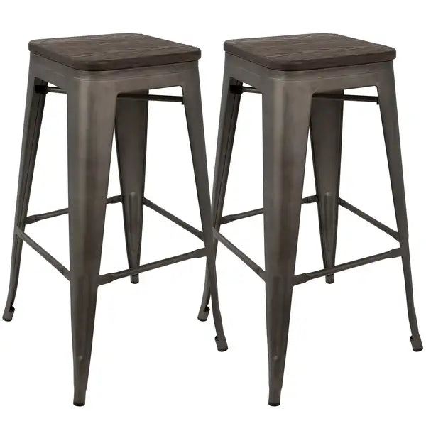 LumiSource Oregon Industrial Stackable Bar Stools (Set of 2) - Antique/Espresso