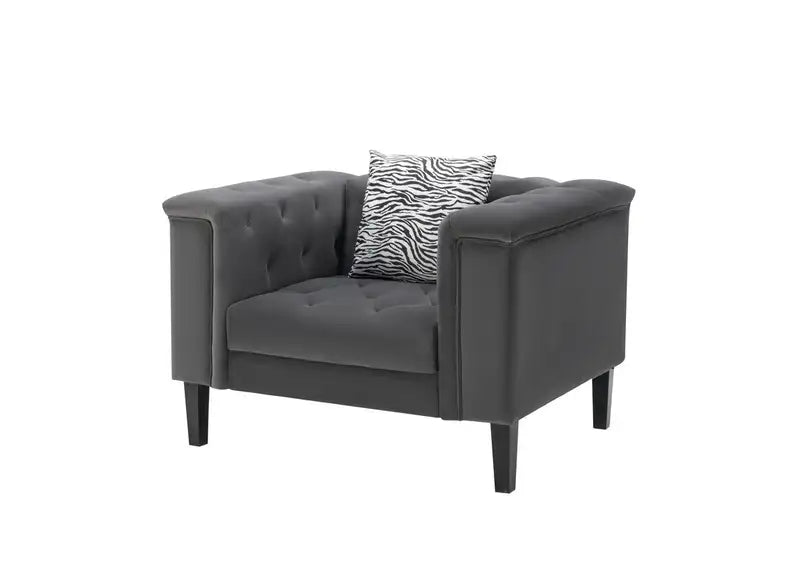 Dark Gray Velvet Tufted Chair with Pillow - 44" Mary