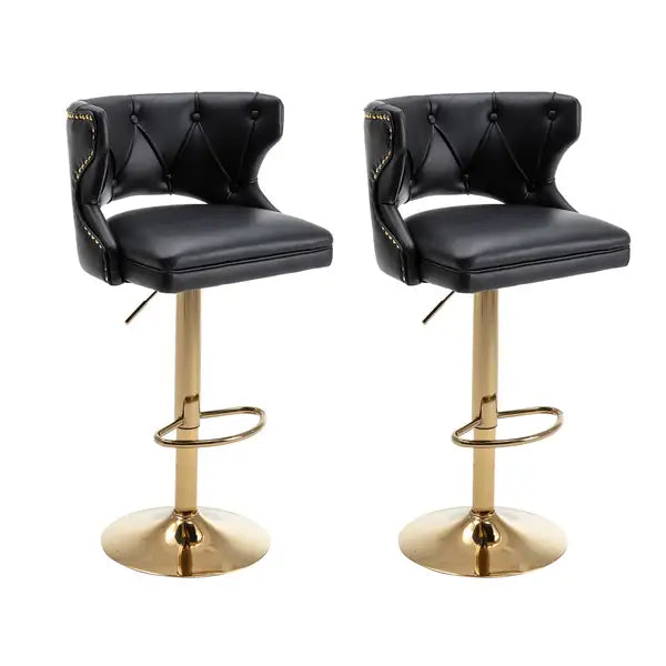 Black Leather Bar Stools with Back & Footrest - Counter Height Dining Chairs (Set of 2) - Minihomy