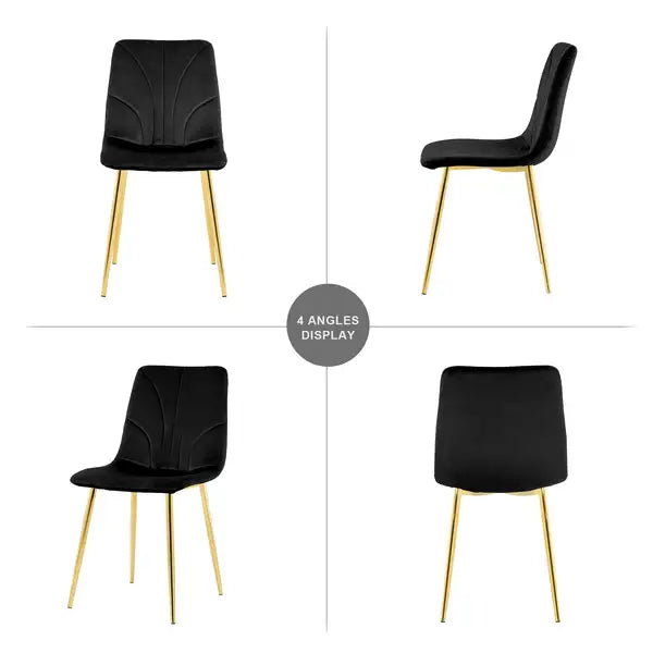 Modern Black Dining Chairs Set of 4, Simple Luxury Home Bedroom Stool with Gold Metal Legs - Minihomy