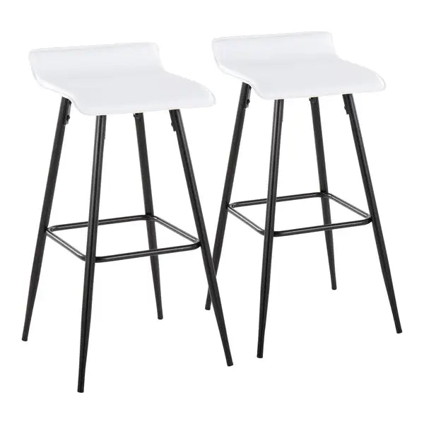 LumiSource Ale Bar Stools - Set of 2, Black Steel & White Faux Leather, 30"