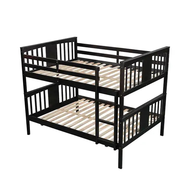 Full Over Full Bunk Bed with Ladder - Espresso - Guest Room Furniture - Minihomy