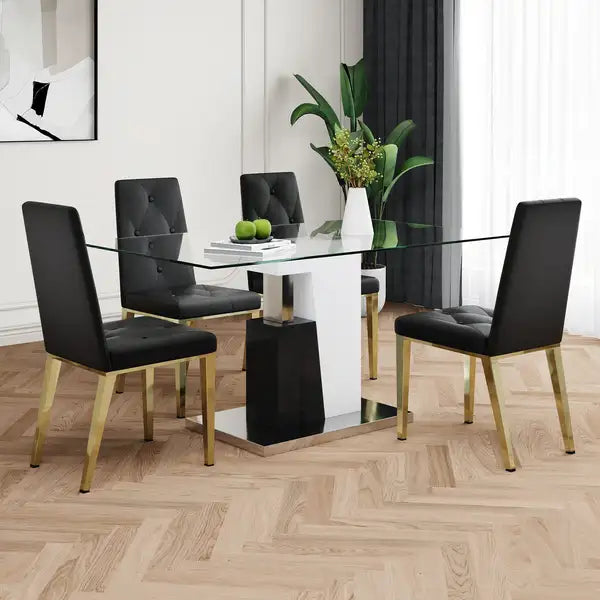 Modern Glass Dining Table Set of 5 - Elegant & Durable, Living Room Furniture