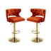 Orange Velvet Bar Stools with Back & Footrest - Set of 2 - Counter Height Dining Chairs - Minihomy