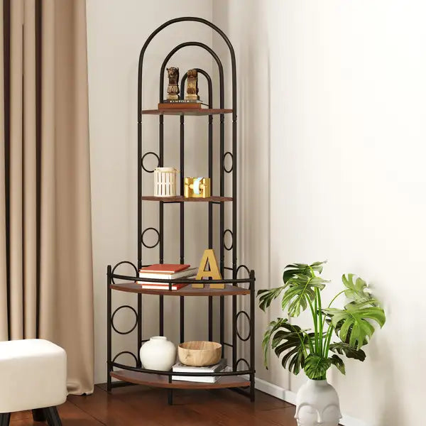 Modern 4-Tier Corner Bookshelf & Plant Stand with Metal Frame