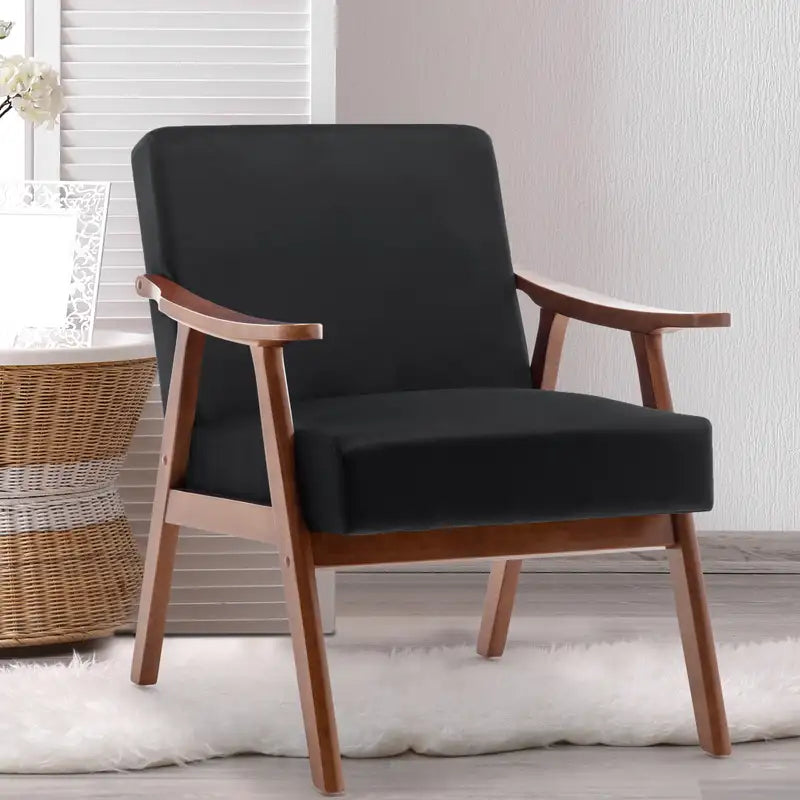 Mid-Century Modern Wingback Chair: Solid Wood, Extra-Thick Backrest