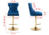 2-Piece Velvet Bar Stools Set | Adjustable Counter Height, Tufted Back, Blue & Gold - Minihomy