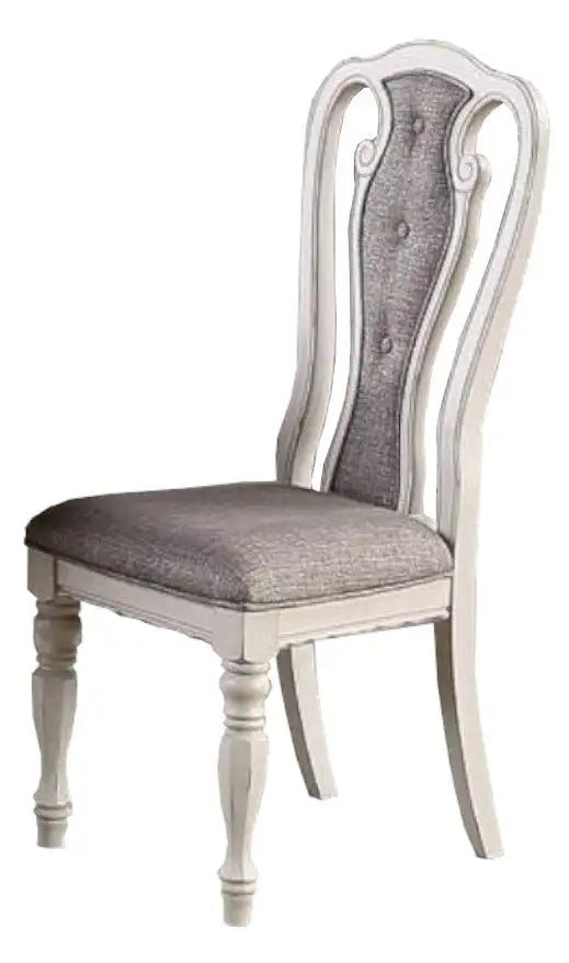 Antique White Tufted Dining Chairs (Set of 2) - Grey Upholstery, Unique Design - Minihomy