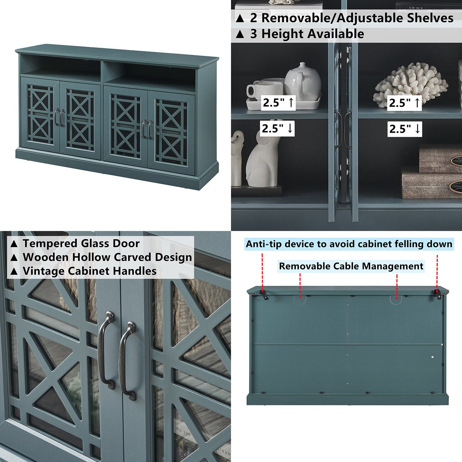 Dark Teal TV Stand with Buffet & Console Table Storage