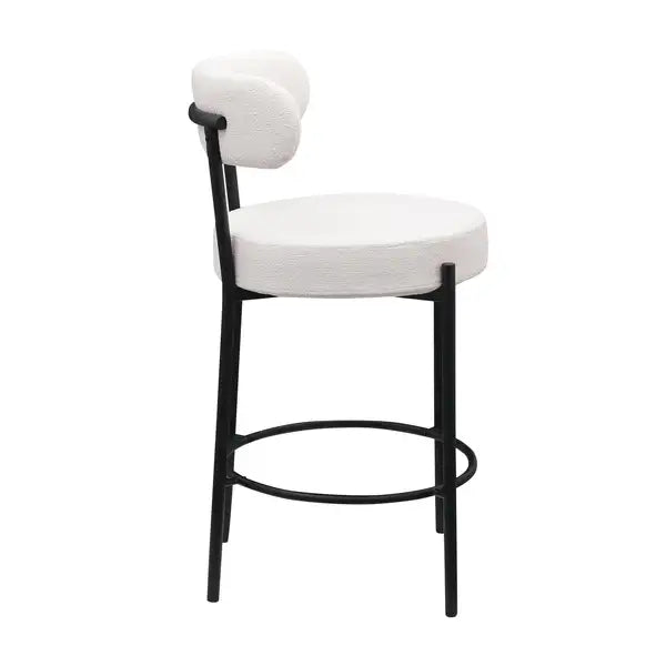 Modern Counter Height Stools Set of 2 - White Upholstered Barstools with Footrest for Kitchen & Dining Room - Minihomy