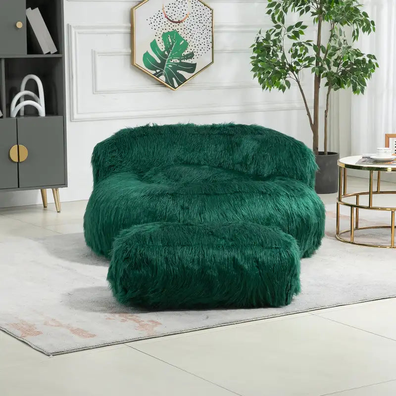 Bean Bag Chair with Ottoman - Emerald Green Floor Sofa for Gaming & Relaxing