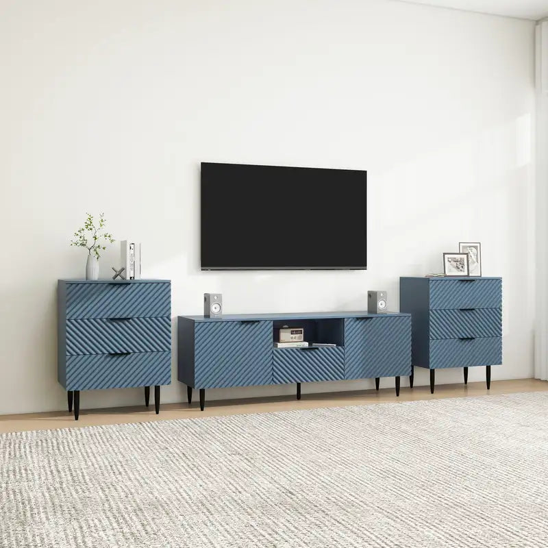 Modern TV Stand with Solid Wood Legs - Living Room & Bedroom Console Table