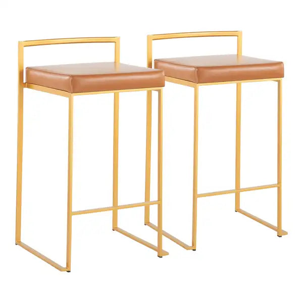 LumiSource Fuji Gold Counter Stools (Set of 2) - Camel Faux Leather