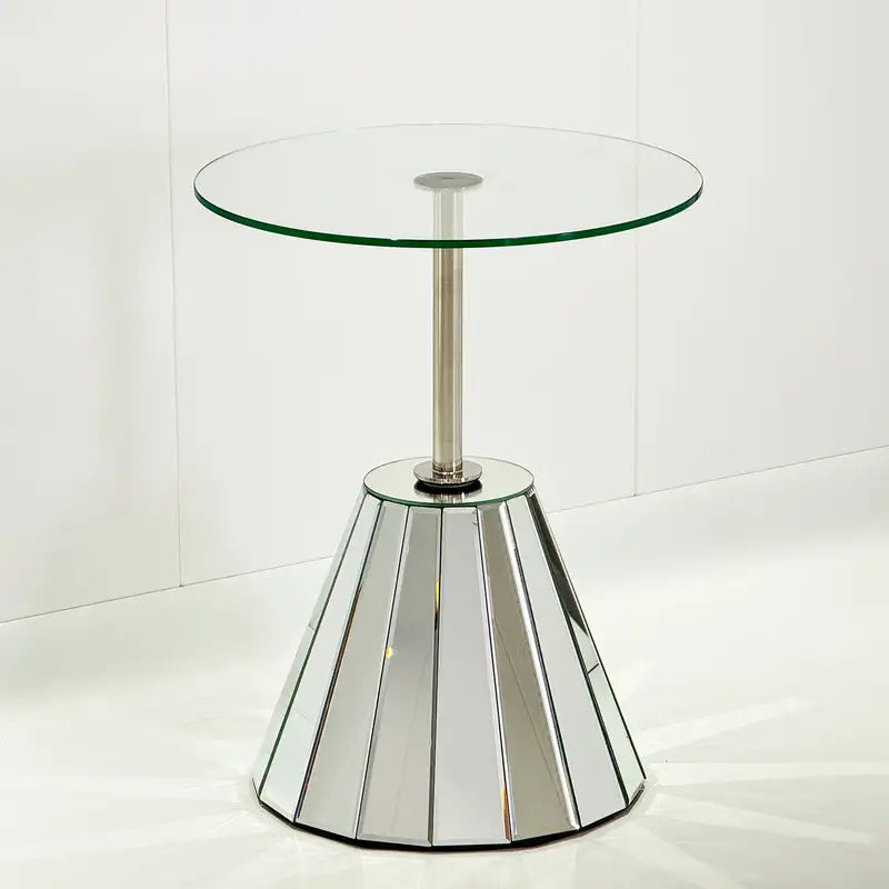 Round Glass Coffee Table - Small Mirrored Side Table for Living Room