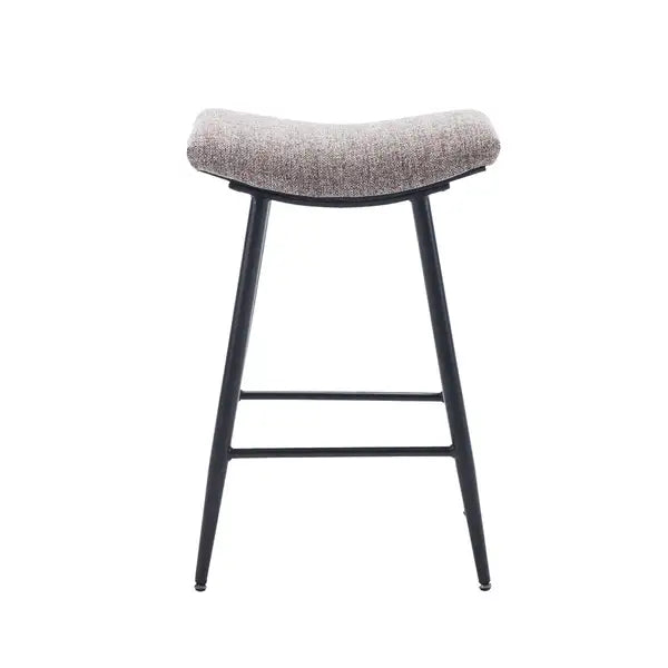 Modern Bar Stools Set of 2 - Linen Fabric, Armless, Counter Height, Metal Legs, Footrest - Minihomy