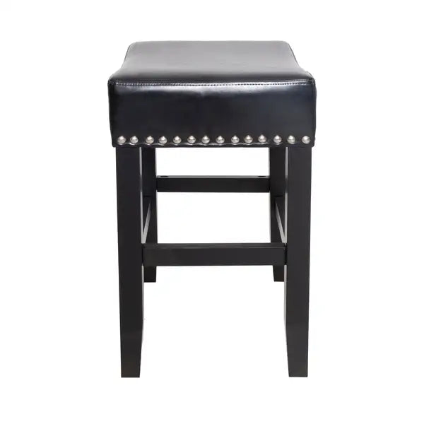 Black Leather Counter Stools (Set of 2), 26" Backless, Modern Design - Minihomy