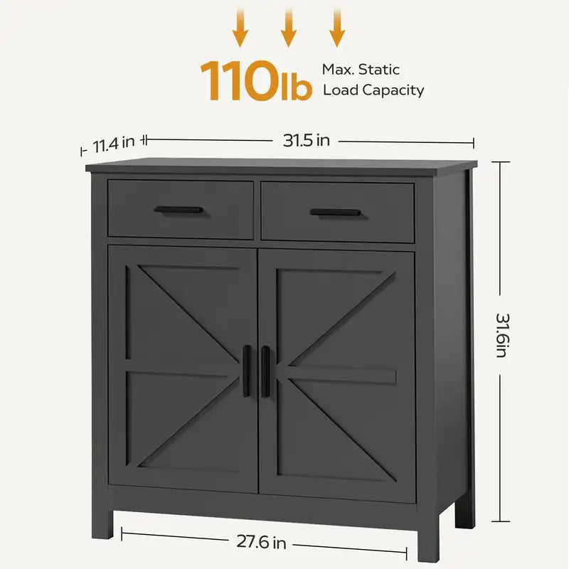 Black Farmhouse Buffet Cabinet - Kitchen & Living Room Storage