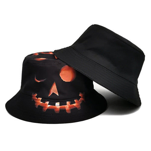 Halloween Hats: Creative Cartoon Pumpkin Grimace Printed Sun-shade Fisherman Hat