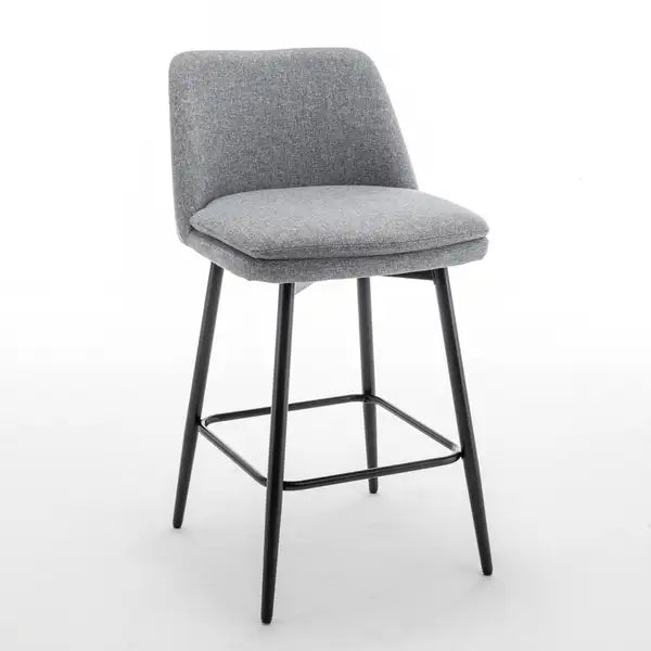 Grey Linen Swivel Bar Stools Set of 2, 25.6" Seat Height, Counter Height, Upholstered with Back, Metal Legs - Minihomy