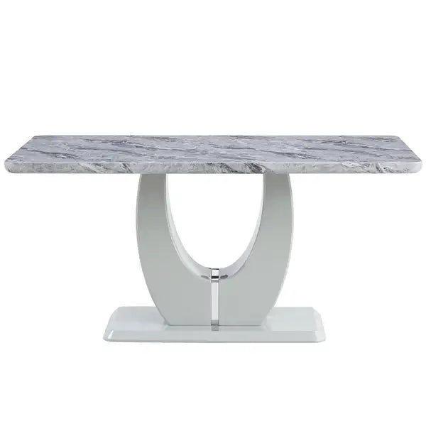 Modern Marble Dining Table & Chair Set - Rectangular, Minimalist, Soft Cushions (F-1280) - Minihomy